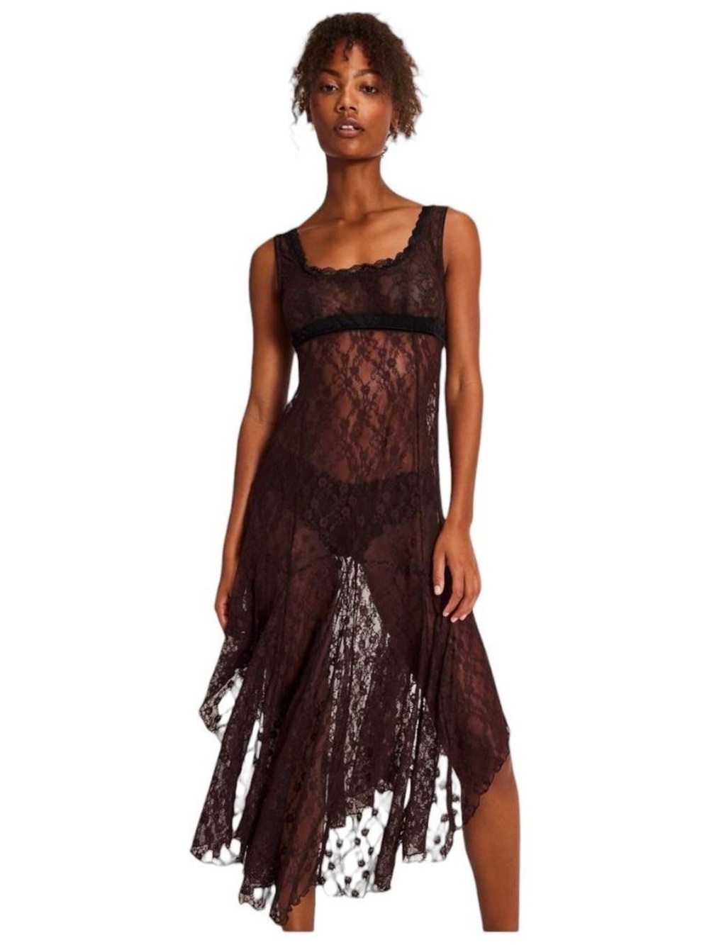 Free People Bex Sheer Lace Slip Dress Burgundy Brown